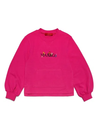 Max & Co Kids' Logo-embroidered Cotton Sweatshirt In Pink