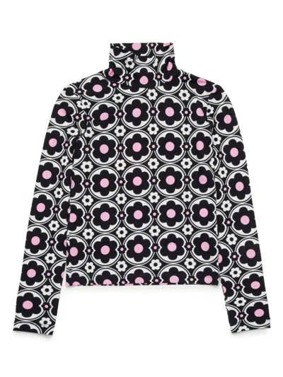 Max & Co Kids' Floral-print Roll-neck Top In Black