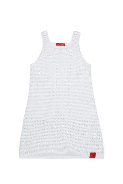 Max & Co Kids' Logo Open-knit Dress In White