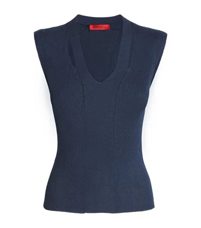 Max & Co Knitted Cut-out Top In Blue