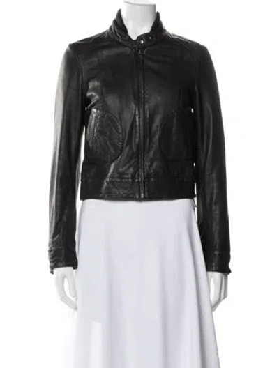 Pre-owned Max & Co Lamb Leather Biker Jacket In Black