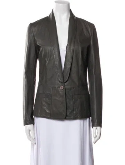 Pre-owned Max & Co Lamb Leather Blazer In Gray