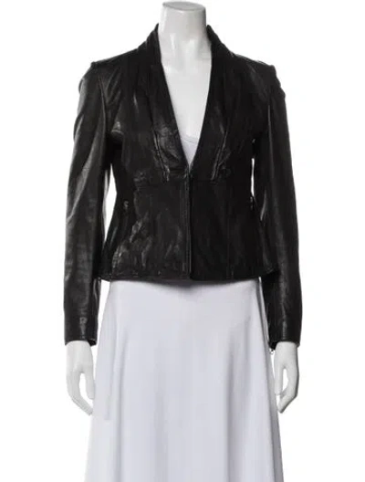 Pre-owned Max & Co Leather Biker Jacket In Black