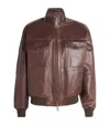 Max & Co Leather Bomber Jacket In Brown