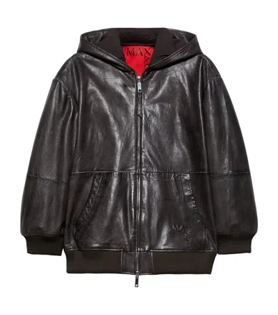 Max & Co . Leather Bomber Jacket In Brown
