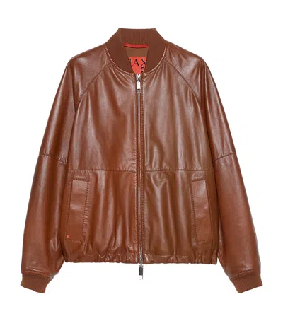 Max & Co . Leather Bomber Jacket In Brown
