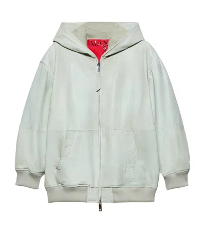 Max & Co . Leather Bomber Jacket In Green