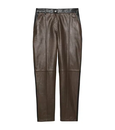 Max & Co . Leather Two-tone Trousers In Brown