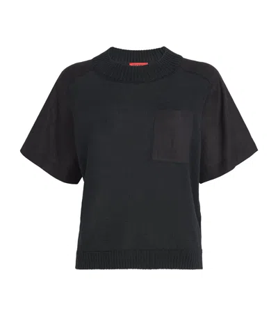 Max & Co Linen-blend Knit T-shirt In Black