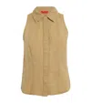 Max & Co Linen Collar Top In Beige