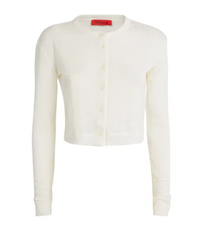 Max & Co Linen Cropped Cardigan In White