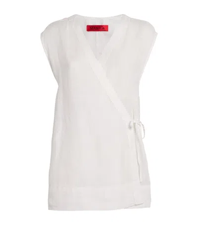 Max & Co Linen Sleeveless Wrap Jacket In White