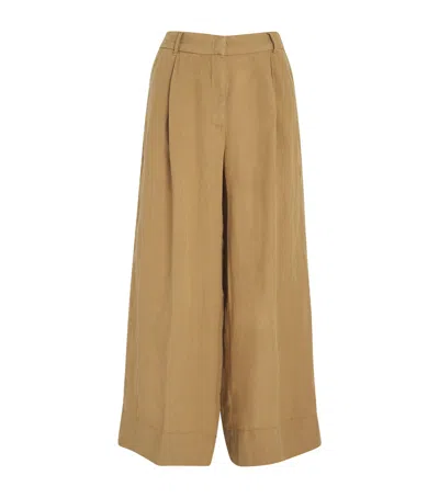 Max & Co Linen Wide-leg Trousers In Beige