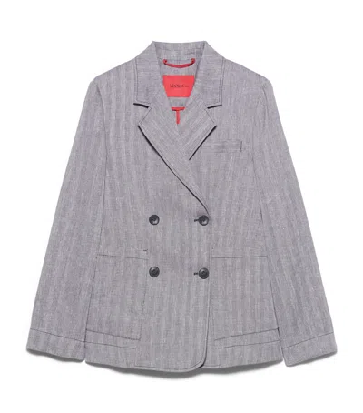 Max & Co . Linen-blend Herringbone Peacoat In Brown