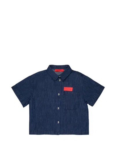 Max & Co Kids' Logo-detail Short-sleeve Denim Shirt In Blue