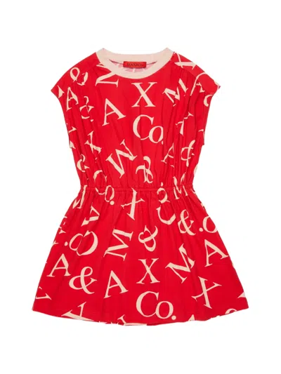 Max & Co Kids' Logo Gathered-detail Dress In Red
