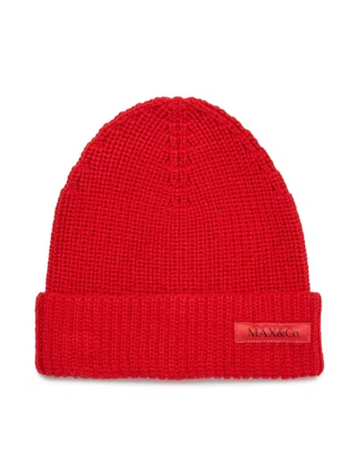 Max & Co Kids' Logo-patch Knitted Beanie In Red