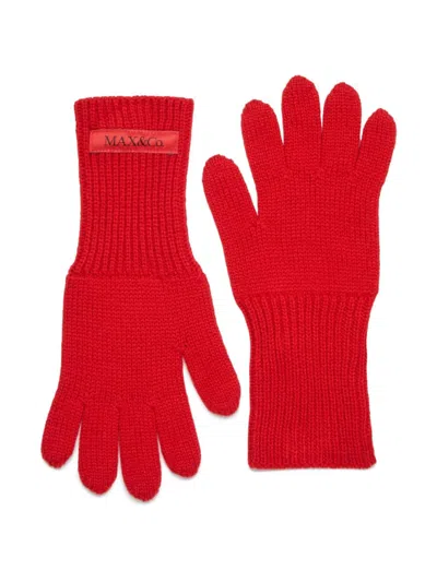 Max & Co Kids' Logo-patch Knitted Gloves In Red