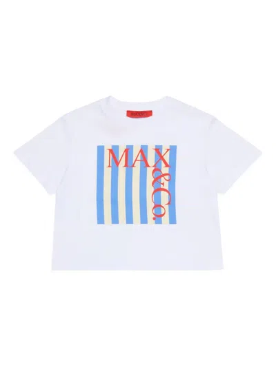 Max & Co Kids' Logo Striped-panel T-shirt In White
