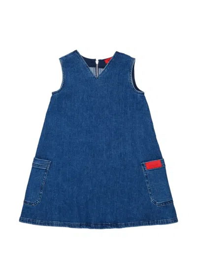 Max & Co Kids' Logo-detail Denim Dress In Blue
