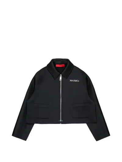 Max & Co Kids' 로고 프린트 봄버 재킷 In Black