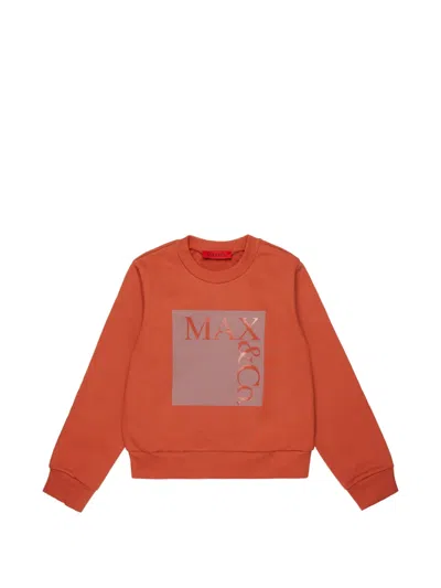 Max & Co Kids' Logo-print Crew-neck Sweater In Orange