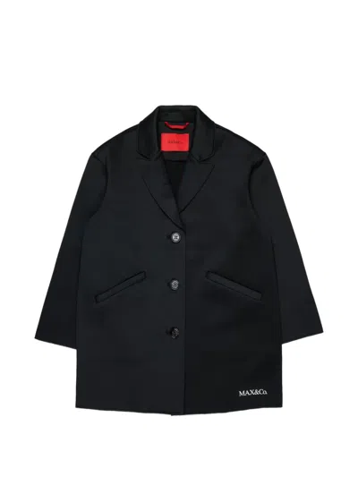 Max & Co Kids' 로고 프린트 더블 브레스티드 코트 In Black