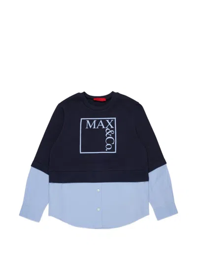 Max & Co Kids' Logo-print Layered-effect Sweatshirt In Blue