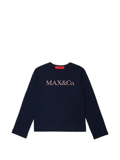 Max & Co Logo-print Long-sleeve T-shirt In Blue
