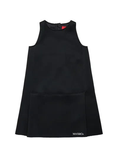 Max & Co Kids' 로고 프린트 민소매 드레스 In Black