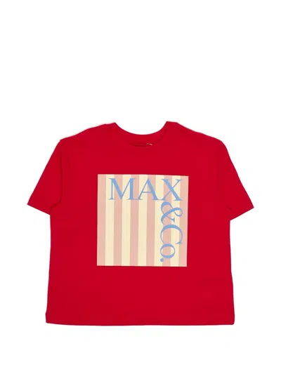 Max & Co Kids' Logo-print Striped T-shirt In Red
