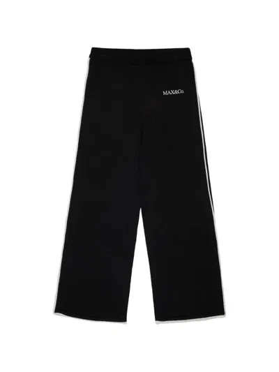 Max & Co Kids' Logo-print Wide-leg Trousers In Black