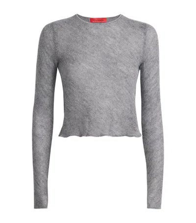 Max & Co Long-sleeve Crop Top In Gray