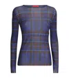 Max & Co Long-sleeve Sheer Check Top In Blue