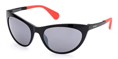 Max & Co .  Mo0037 Sunglasses In Shiny Black  / Smoke Mirror / Smoke