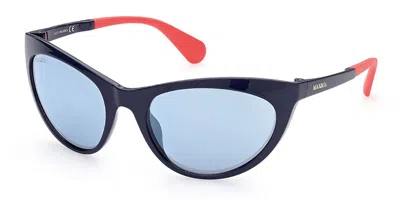 Max & Co .  Mo0037 Sunglasses In Shiny Blue /  Blue Mirror