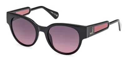 Max & Co .  Mo0085 Sunglasses In Shiny Black  / Gradient Smoke