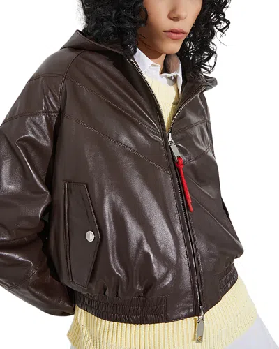 Max & Co . Mcoricetta Leather Jacket In Brown