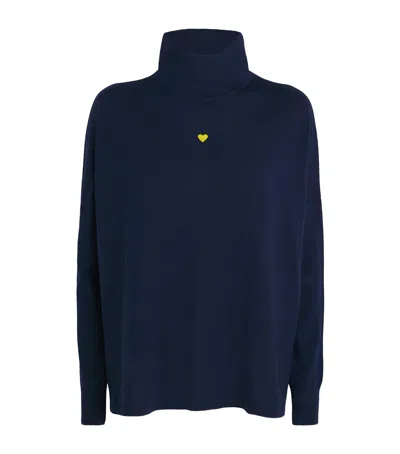 Max & Co Merino Wool Heart Rollneck Sweater In Blue