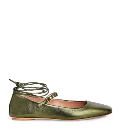 Max & Co Metallic Lace-up Ballet Flats In Green