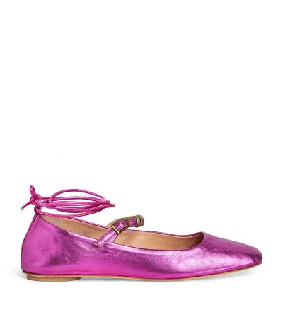 Max & Co Metallic Lace-up Ballet Flats In Pink