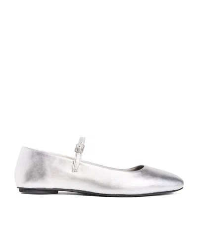 Max & Co Metallic Leather Ballet Flats In White