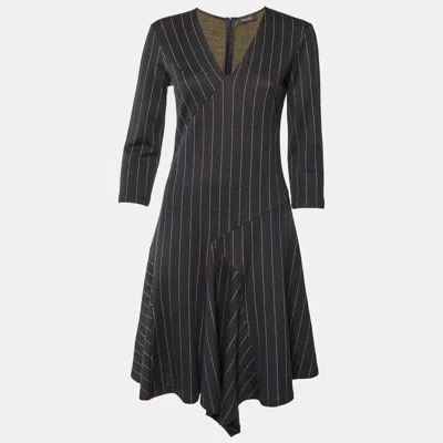 Pre-owned Max & Co Navy Blue Striped Wool Blend Flounce Dress M