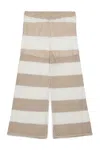Max & Co Openwork Striped Wide Trousers In Beige