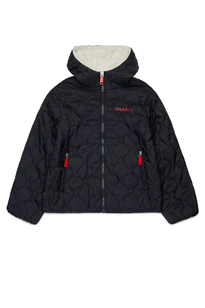 Max & Co Kids' Padded Jacket With Printed Logo In Black