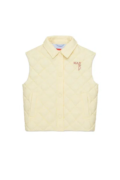 Max & Co Kids' Quilted-logo Padded Gilet In Neutral
