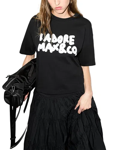 Max & Co . Paraggi Cotton Slogan Tee In Black