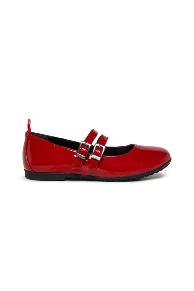 Max & Co Kids' Patent Ballet Flats With Double Buckle In Red
