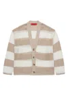 Max & Co Cardigan In Maglia Traforata A Righe In Beige
