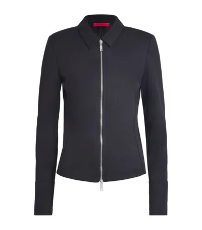 Max & Co Pique-jersey Zip-up Jacket In Black